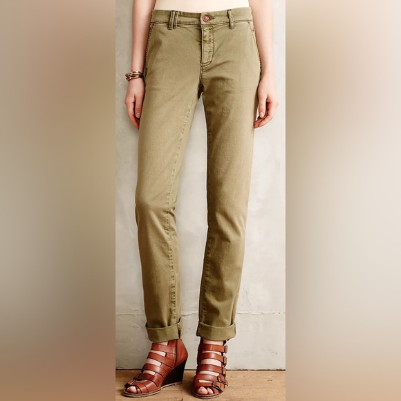 Pilcro Anthropologie Fit Hyphen Chinos Olive Green Women’s 29 Boho Comfort Prep - Picture 2 of 13